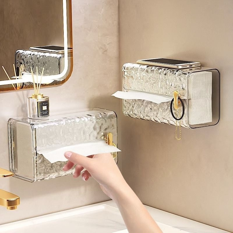 Wall Mounted Transparent Glacier Pattern Tissue Holder