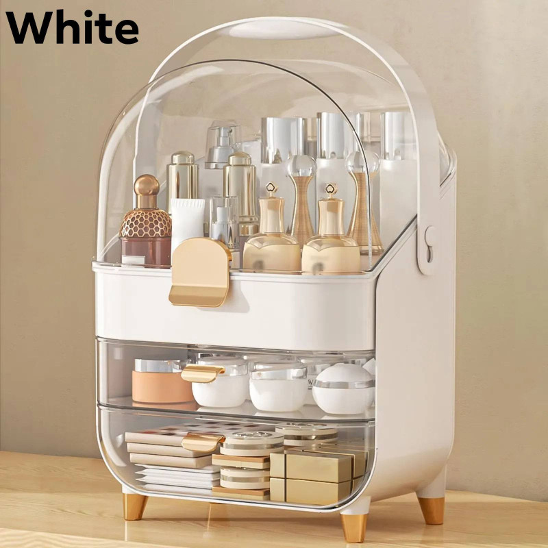 Portable Skincare Dust & Water Proof Transparent Large Capacity Vanity Makeup Storage Box With Handle