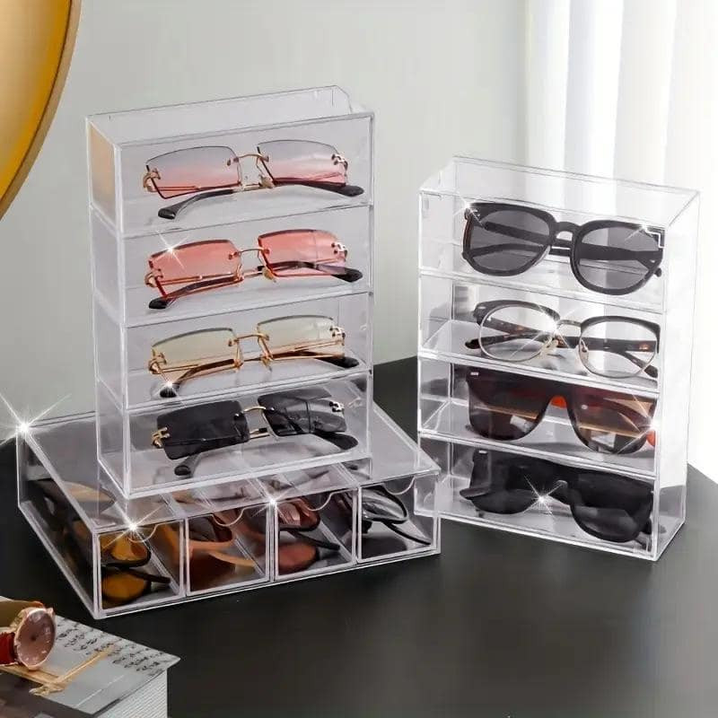 4 Layer Clear Acrylic Sliding Cosmetics Drawer Case Sunglass Storage