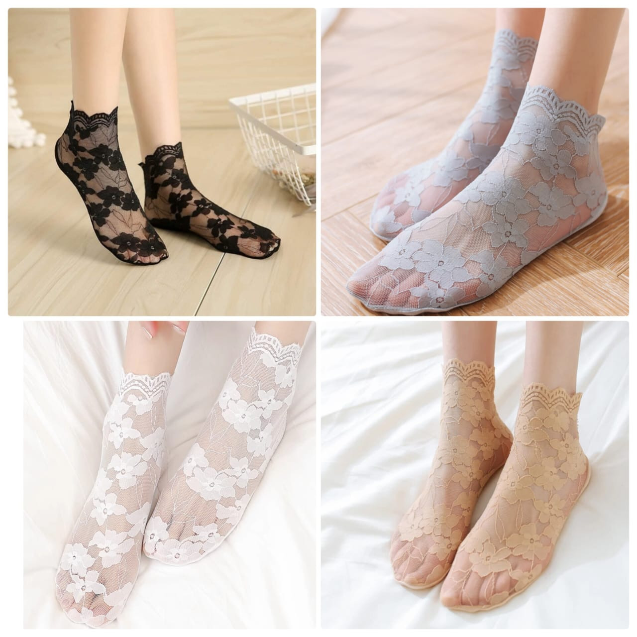 Floral lace ankle socks