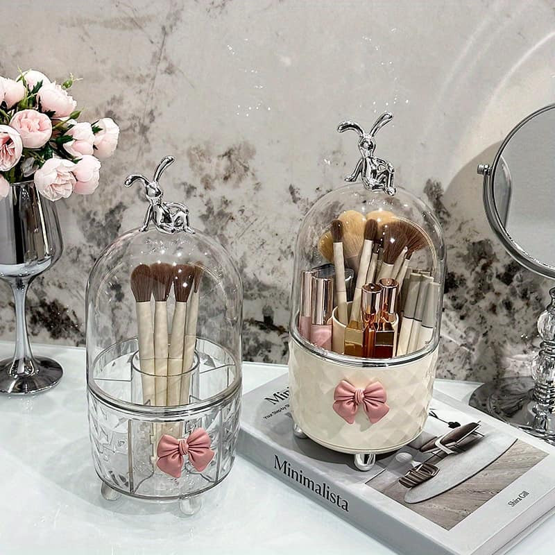 360° Rotating Makeup Brushes Holder Portable Desktop Makeup Organizer Cosmetic Storage Box