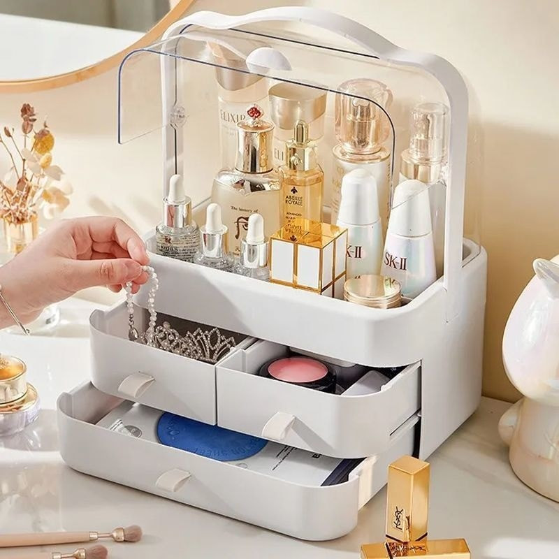 Large Capacity Dust Proof Transparent Lid Drawer Makeup Storage Box