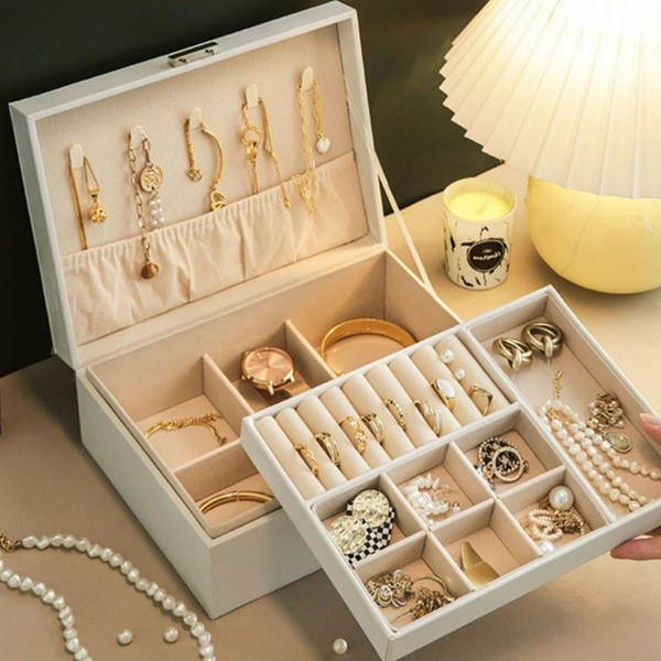 PU Leather Jewelry Storage Organizer, Ring Box and Makeup Case