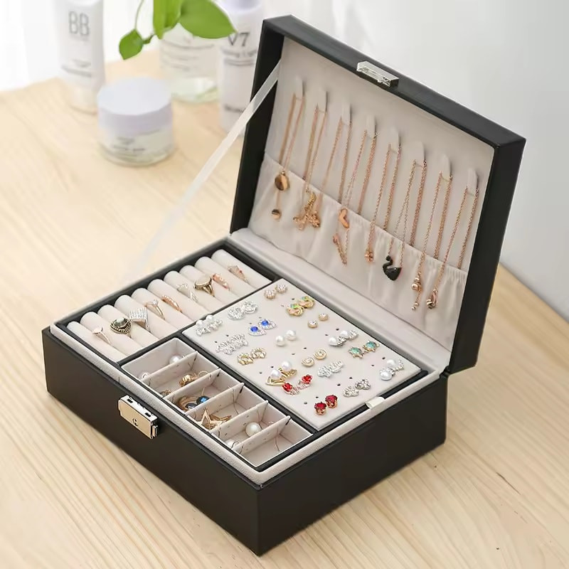 PU Leather Jewelry Storage Organizer, Ring Box and Makeup Case