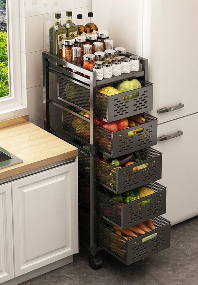 5 Layer Multifunctional Drawer-Type Vegetable Storage Trolley Rack